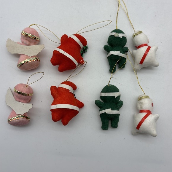 Vtg Lot of 25 Flocked Kitschy Mini Christmas Ornaments Santa Elf Satin Balls - Picture 7 of 11